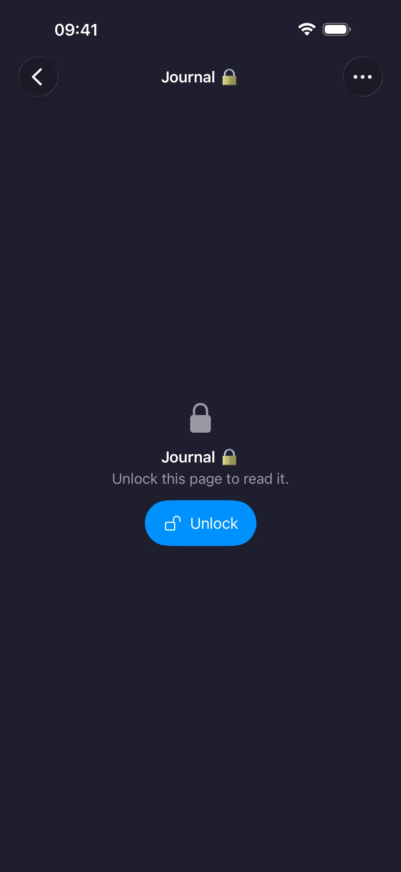 A locked page on iPhone: a padlock, the page’s name and a single Unlock button where its text would be.
