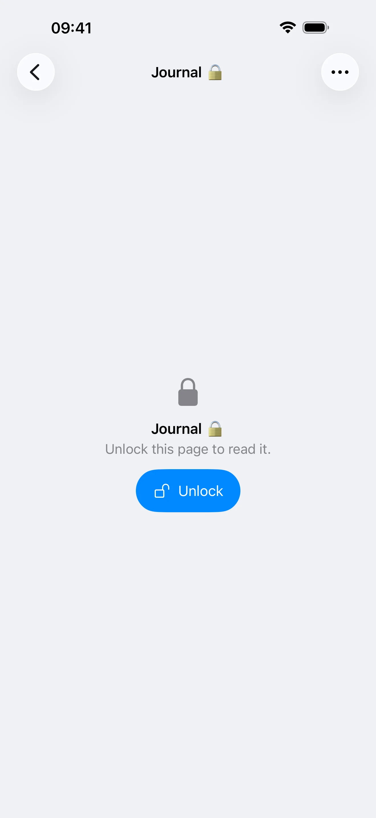 A locked page on iPhone: a padlock, the page’s name and a single Unlock button where its text would be.